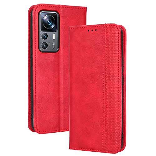 COMAKU Retro Klapp Hülle für Xiaomi 12T Pro, Premium PU Leder Handyhülle mit Kartenfächer und Geldbeutel - Rot von COMAKU