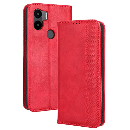 COMAKU Retro Klapp Hülle für Xiaomi Redmi A1 Plus, Premium PU Leder Handyhülle mit Kartenfächer und Geldbeutel - Rot von COMAKU