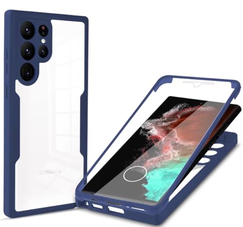 COMAKU Samsung Galaxy S24 Ultra Hülle Eingebauter displayschutz 360 Grad Rundumschutz Handyhülle, Militärischer Stoßfest TPU Bumper Schutzhülle Robuste Durchsichtige Kratzfest Case - Blau von COMAKU