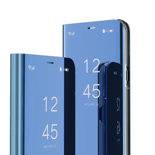 COMAKU Spiegel Flip Hülle für Samsung Galaxy S24 Ultra, Premium Smart View Handyhülle mit Zeit Fenster - Blau von COMAKU