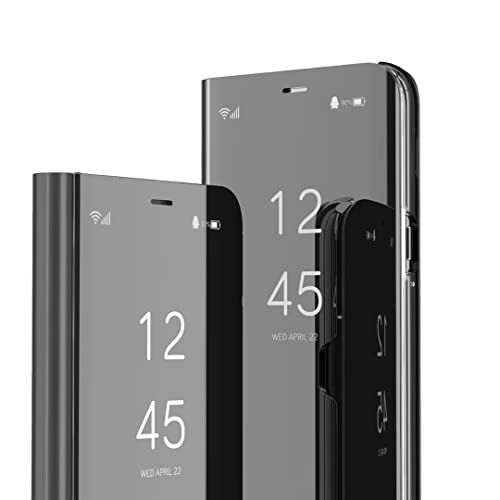 COMAKU Spiegel Flip Hülle für Xiaomi Redmi Note 12 Pro/Xiaomi Poco X5 Pro, Premium Smart View Handyhülle mit Zeit Fenster - Schwarz von COMAKU
