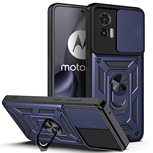 COMAKU Ultra Panzerhülle für Motorola Edge 30 Neo/Edge 30 Lite, TPU+PC Stoßfeste Hülle mit Slide Camera Cover Kameraschutz mit Ring Ständer Handyhülle - Blau von COMAKU