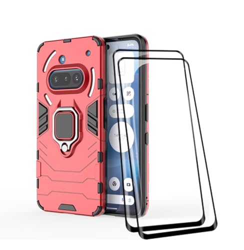 COMAKU Ultra Panzerhülle für Nothing Phone 3a, TPU+PC StoßFest Hülle mit Ring Ständer [mit 2 Stück Panzerglas Displayschutzfolie ] - Rot von COMAKU