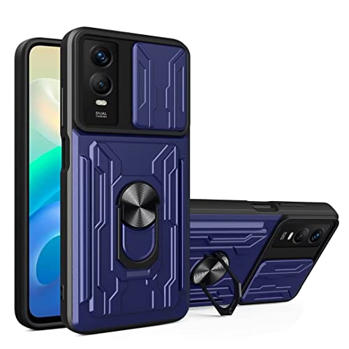 COMAKU Ultra Panzerhülle für Vivo Y76 5G / Y76S 5G, TPU+PC StoßFest Hülle mit Slide Camera Cover Kameraschutz mit Kartensteckplatz Ring Ständer Handyhülle - Blau von COMAKU