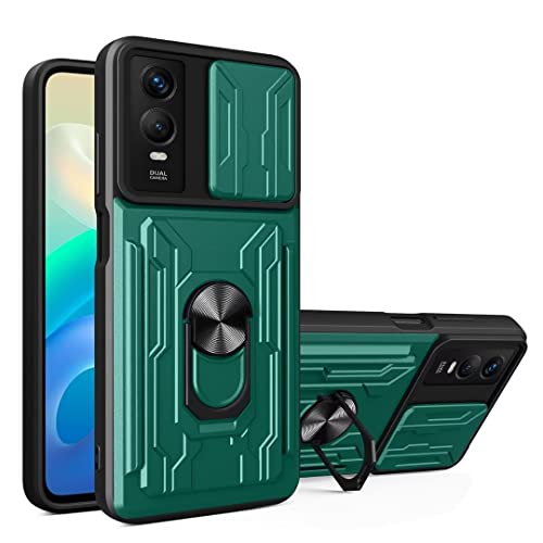 COMAKU Ultra Panzerhülle für Vivo Y76 5G / Y76S 5G, TPU+PC StoßFest Hülle mit Slide Camera Cover Kameraschutz mit Kartensteckplatz Ring Ständer Handyhülle - Grün von COMAKU