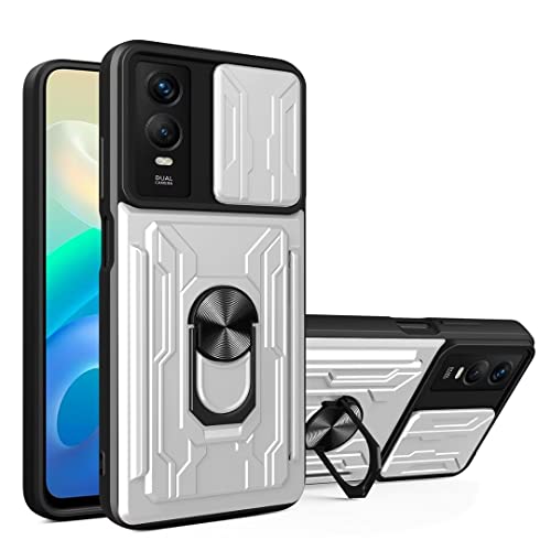 COMAKU Ultra Panzerhülle für Vivo Y76 5G / Y76S 5G, TPU+PC StoßFest Hülle mit Slide Camera Cover Kameraschutz mit Kartensteckplatz Ring Ständer Handyhülle - Weiß von COMAKU