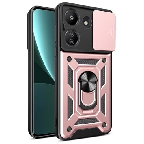 COMAKU Ultra Panzerhülle für Xiaomi Redmi 13C / Poco C65, TPU+PC Stoßfeste Hülle mit Slide Camera Cover Kameraschutz mit Ring Ständer Handyhülle - Roségold von COMAKU