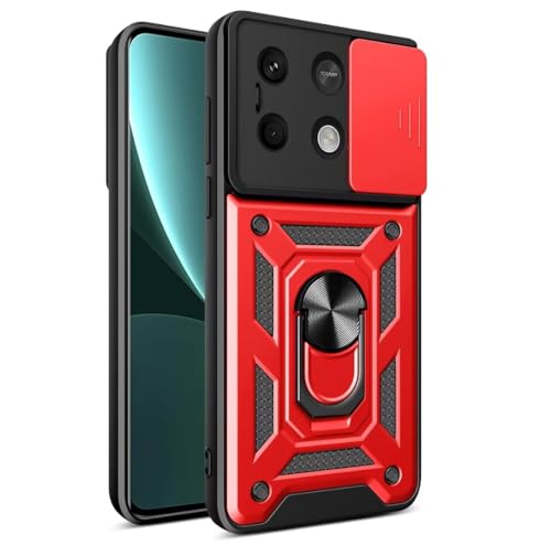 COMAKU Ultra Panzerhülle für Xiaomi Redmi Note 13 5G, TPU+PC Stoßfeste Hülle mit Slide Camera Cover Kameraschutz mit Ring Ständer Handyhülle - Rot von COMAKU