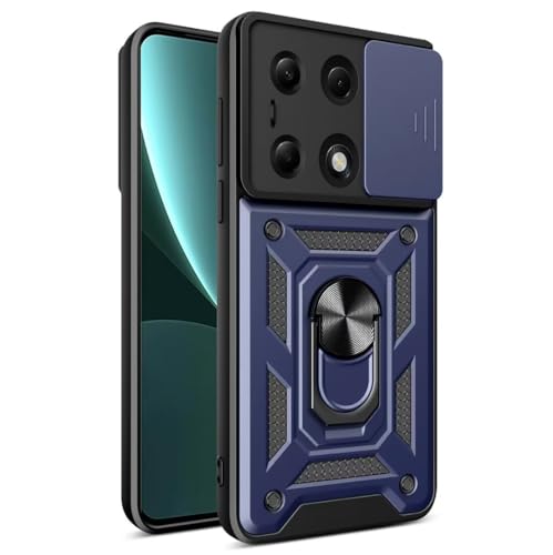 COMAKU Ultra Panzerhülle für Xiaomi Redmi Note 13 Pro 5G, TPU+PC Stoßfeste Hülle mit Slide Camera Cover Kameraschutz mit Ring Ständer Handyhülle - Blau von COMAKU