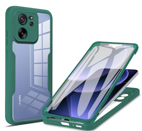 COMAKU Xiaomi 13T / 13T Pro 5G Hülle Eingebauter displayschutz 360 Grad Rundumschutz Handyhülle, Militärischer Stoßfest TPU Bumper Schutzhülle Robuste Durchsichtige Kratzfest Case - Grün von COMAKU