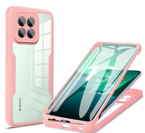 COMAKU Xiaomi 14 Hülle Eingebauter displayschutz 360 Grad Rundumschutz Handyhülle, Militärischer Stoßfest TPU Bumper Schutzhülle Robuste Durchsichtige Kratzfest Case - Rosa von COMAKU