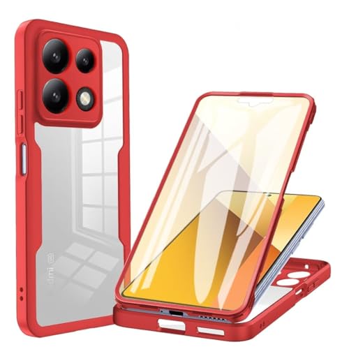 COMAKU Xiaomi Redmi Note 13 4G Hülle Eingebauter displayschutz 360 Grad Rundumschutz Handyhülle, Militärischer Stoßfest TPU Bumper Schutzhülle Robuste Durchsichtige Kratzfest Case - Rot von COMAKU