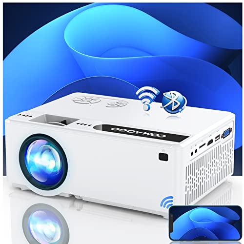 Beamer, 5G WiFi Bluetooth 5.1 Projektor, 9800-Lumen-Upgrade-Mini-HD-Filmprojektoren, Wireless Synchronize Screen, Heimkino für HDMI, USB, VGA, PC, TV-Box, iOS- und Android-Telefon von COMAOGO