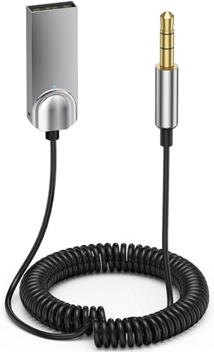 Bluetooth Aux Adapter Auto, Auto Aux Bluetooth 5.0 Wireless Receiver Geflochtener USB auf 3,5 mm Klinkenadapter mit eingebautem Mikrofon Bluetooth Car Kits für Freisprecheinrichtung Auto Audio von COMBLU