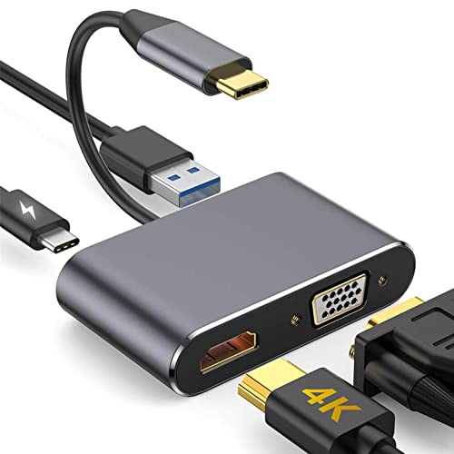 COMBLU USB C auf VGA Adapter Multiport, USB Typ C auf HDMI Adapter, 4 in 1 USB C Hub Konverter, mit 4K HDMI, 1080P VGA, USB 3.0 Port, 100W PD Port für Ma-cBook ip-ad Pr-o/Ai-r De-ll XPS von COMBLU