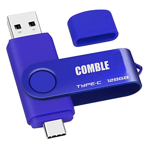 USB-Flash-Laufwerk, 128 GB, USB C 3.0, Hochgeschwindigkeits-Speicherstick, tragbar, ultra-große Datenspeicherung, USB-Stick für PC, Tablet, M-ac, USB-C Smartphone mit Schlüsselanhänger (blau) von COMBLU