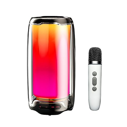COMETX Audioverstärker Tragbarer BT Karaoke-Lautsprecher mit dynamischem Bass 6 Modi LED-Leuchten Farbwechsel Unterstützung Sprachsteuerung TWS Peripherie-Stereo-Soundwiedergabe Mikr für von COMETX
