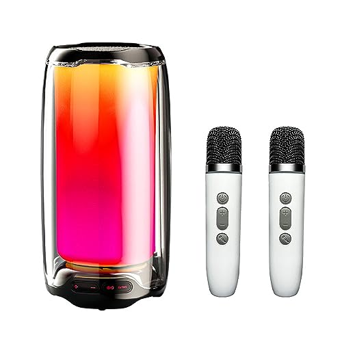 COMETX Audioverstärker Tragbarer BT Karaoke-Lautsprecher mit dynamischem Bass 6 Modi LED-Leuchten Farbwechsel Unterstützung Sprachsteuerung TWS Peripherie-Stereo-Soundwiedergabe Mikr für von COMETX