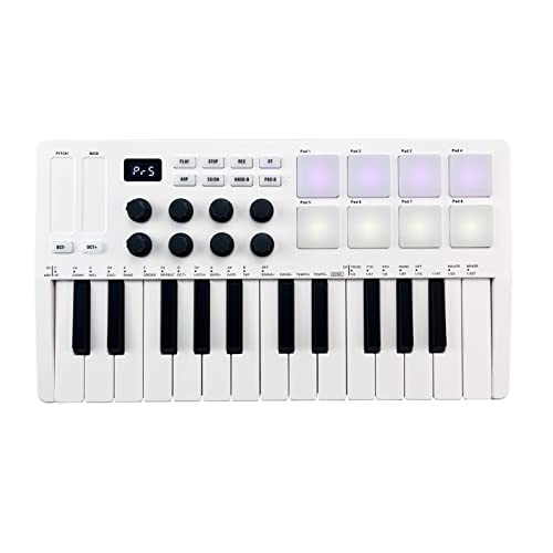 COMETX MIDI-Control-Tastatur 25 Tasten MIDI-Control-Tastatur Mini-tragbare USB-Tastatur MIDI-Controller, 8 RGB-hintergrundbeleuchtete Pads mit 25 geschwindigkeitsempfindlichen Tasten 8 Tasten von COMETX