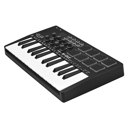 COMETX MIDI-Control-Tastatur 25 Tasten MIDI-Control-Tastatur Mini-tragbare USB-Tastatur mit 25 geschwindigkeitsempfindlichen Tasten MIDI-Controller 8 RGB-hintergrundbeleuchtete Pads 8 Tasten von COMETX