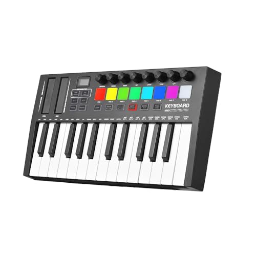 COMETX Musik-Tastatur 25 Tasten MIDI-Tastatur-Controller Professioneller Elektronischer Sound Smart Tragbare Organisation Pad Tastatur Klavier Leichte USB 5V/1A Type-C OLED-Bildschirm Zuweisbare von COMETX