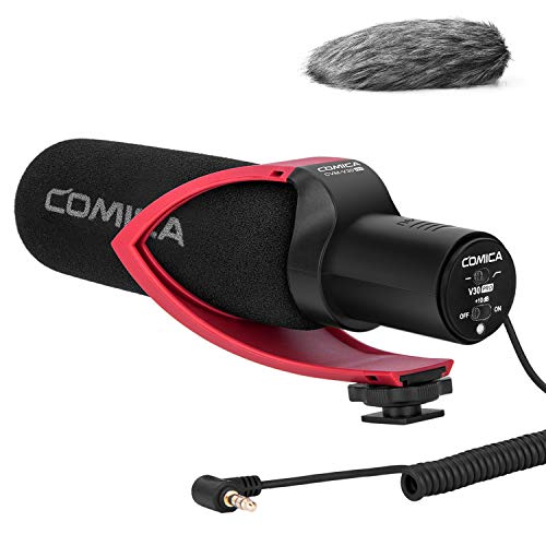 COMICA CVM-V30 PRO Kamera Mikrofon, Professionelles Super-Kardioid Kondensor Shotgun Video Mikrofon mit Low Cut Filter/Windschutz, Externes Richtmikrofon für Sony/Canon/Nikon/Smartphone(Red) von COMICA