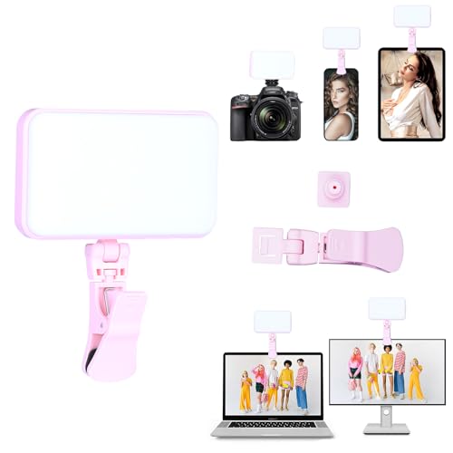 COMLZD LED-Handy-Licht, Selfie-Licht, wiederaufladbare Clip-On Video-Licht, einstellbare 3 Licht-Modi für Handys, Kameras, Laptops, (Rosa, Quadrat) von COMLZD