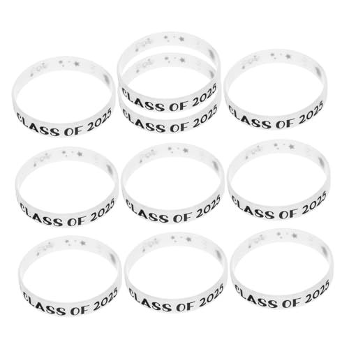 COMNESTBI 10 Stück 2025 Kindergarten Abschlussfeier Gastgeschenke Silikagel Klassische Silikon Armbänder Abschlusssaison Armband Weiße Armbänder Für Veranstaltungen von COMNESTBI