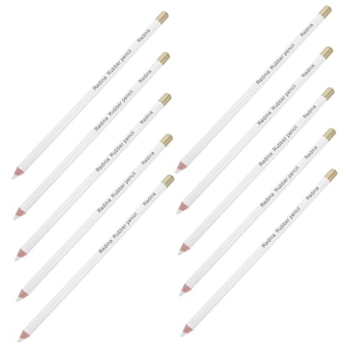 COMNESTBI 10 Stück Skizzenzeichnungsbürste Radiergummis zum Zeichnen Bleistift Radiergummi Topper Bleistift-Radierkappen Zeichenstifte zum Skizzieren Stift mit Radiergummi Holz Weiß von COMNESTBI
