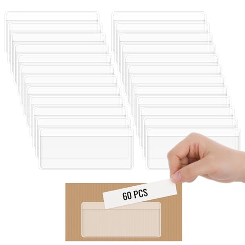 COMNICO Selbstklebend Visitenkarten Tasche 60 Stück Etikettenhalter Selbstklebend Klare Etiketten für Supermarkt Bücherregal Briefkasten Geschäft Bibliothek Büro Organisieren und Sortieren von COMNICO