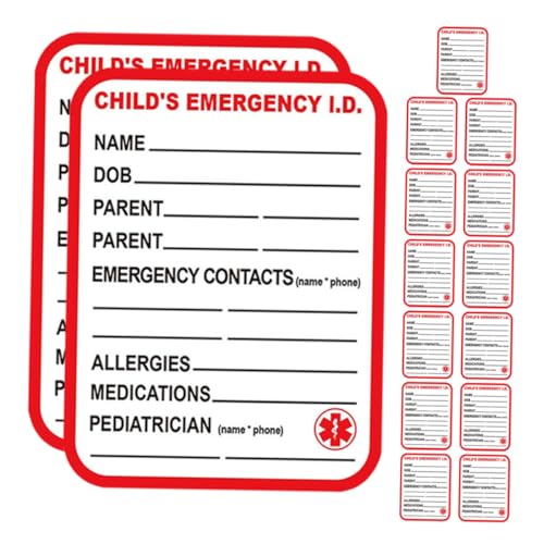 COMPUKAS 15 Stücke Auto Notfall Informationen Aufkleber Kinder Klebstoff Medizinische Notfall Tag Informationen Label Kinder Auto Identifikation Tag von COMPUKAS