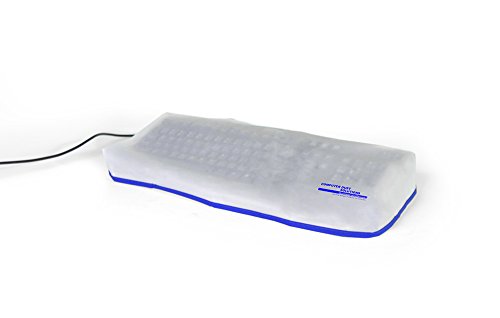 COMPUTER DUST SOLUTIONS Tastatur-Staubschutz, deckt PC-Tastaturen in Standardgröße, seidig glattes antistatisches Vinyl, durchscheinende Kokosnuss-Creme-Farbe mit blauem Rand, größer (18 B x 2 H 7 T) von COMPUTER DUST SOLUTIONS