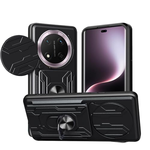 CONAPIKA Hülle für Honor Magic7 lite/Magic 7 lite 5G, Kameraschutz 360° Metall Ring Ständer Kartenfach Slot PC Gehäuse+TPU Hybrid Stoßfeste Handyhülle Militär Kratzfest Ständer Schutzhülle,Schwarz von CONAPIKA