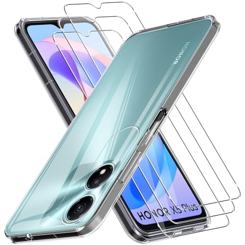 CONAPIKA Hülle für Honor X5 Plus mit 3 Stück Schutzfolie, Weiche TPU Anti-Kratzer Transparent Bumper Schutzhülle Ultra Dünn Klar Anti-Rutsch Stoßdämpfung Schutzfolie Case Cover,Transparent von CONAPIKA