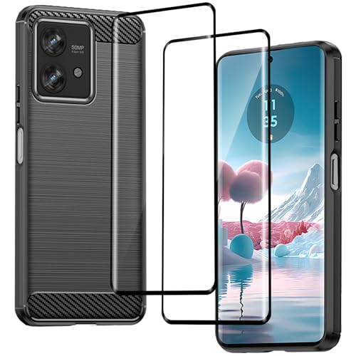 CONAPIKA Hülle für Motorola Edge 40 Neo mit 2 Stück Schutzfolie, Weiches TPU Anti-Kratzer Stoßfest Schutzhülle Ultra Dünne Kohlefaser Design Anti-Rutsch Handyhülle Passgenau Schutzhülle Cover,Schwarz von CONAPIKA