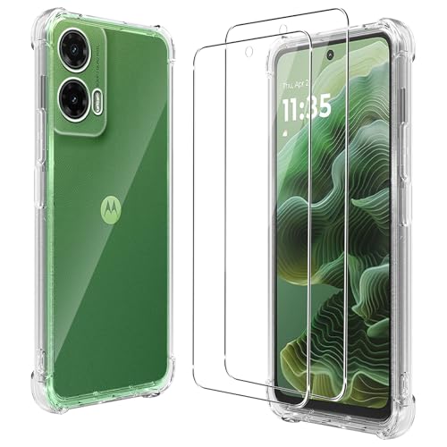 CONAPIKA Hülle für Motorola Moto G35 mit 2 Stück Schutzfolie, Stoßfeste [Verstärkte Ecken] Klarsicht Handy Schutzhülle Cover Sets Leicht TPU Stoßfeste Kratzfeste Rückseite Schale Handyhülle von CONAPIKA