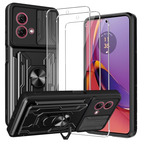 CONAPIKA Hülle für Motorola Moto G84 mit 3 Stück Schutzfolie,[Kameraschutz][360° Metall Ring Ständer][Kartenfach Slot] Hart PC Gehäuse+TPU Stoßfeste Handyhülle Robust Anti-Kratzer Bumper Schutzhülle von CONAPIKA