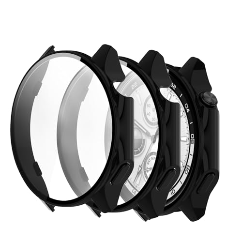 CONAPIKA Hülle für OnePlus Watch 2 mit Gehärtetem Glas Schutzfolie, 2 Stück Vollständige Abdeckung Stoßfeste Hart PC Glas Schutz Schutzhülle Ultradünne Kratzfest Hülle mit 9H Härte Displayschutz von CONAPIKA