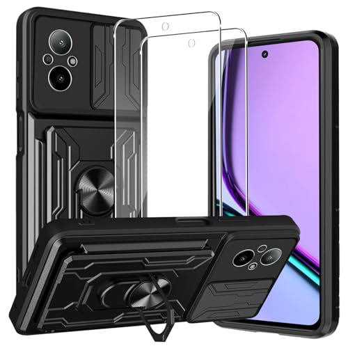 CONAPIKA Hülle für Realme C67 4G mit 2 Stück Schutzfolie,[Kameraschutz][360° Metall Ring Ständer][Kartenfach Slot] Hart PC+TPU Stoßfeste Handyhülle Militär Robust Anti-Kratzer Bumper Schutzhülle von CONAPIKA