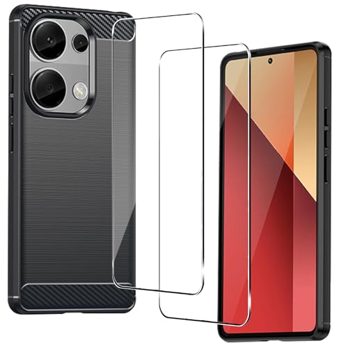 CONAPIKA Hülle für Xiaomi Poco M6 Pro 4G mit 2 Stück 9H Härte Schutzfolie, Flexible Weichem TPU Stoßfeste Handyhülle Ultra Dünne Kohlefaser Design Anti-Rutsch Rückseite Schale Handy Schutzhülle von CONAPIKA