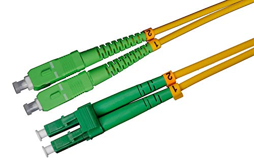 CONBIC® LWL Glasfaser-Kabel – 5m OS2 gelb, LC/APC auf SC/APC Stecker, Duplex 9/125 Patchkabel – Lichtwellenleiter 5 Meter von CONBIC