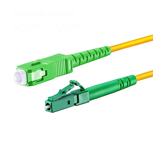 CONBIC® LWL Glasfaser-Kabel – 10m OS2 gelb, SC/APC auf LC/APC 8° Stecker, Simplex 9/125 Patchkabel – Lichtwellenleiter 10 Meter G.657.A2 von CONBIC