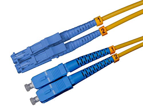 LWL Glasfaser-Kabel – 1m OS2 gelb, E2000/UPC auf SC/UPC Stecker, Duplex 9/125 Patchkabel – Lichtwellenleiter 1 Meter von CONBIC