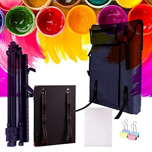 CONGRUI Aluminium-Staffelei, Zubehör, verstellbare Kunst- und Buchstaffelei, große Kapazität, Staffelei, Rucksack (Dunkelblau, Canvas-Tasche und Staffelei) von CONGRUI