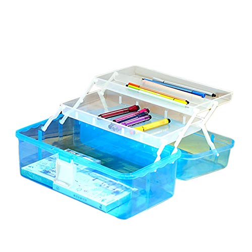 CONGRUI Freischwingende Künstler-Bastelbox mit 3 Ablagen, Kunstmalerei, Familienmedizin-Box, Make-up-Aufbewahrung (blau) von CONGRUI
