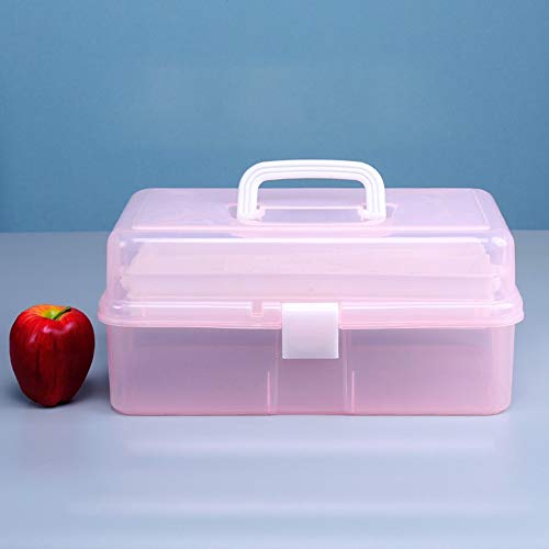 CONGRUI Multifunktionale Aufbewahrungsbox aus Kunststoff, tragbar, 3 Ebenen, verstellbar, platzsparend, Medikamentenbox (Rosa) von CONGRUI