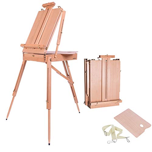CONGRUI Ölgemälde-Box, faltbar, tragbar, Staffelei, Halterung, Aufbewahrung, Massivholz, tragbar, Heben, Erwachsene, Kunst, Skizzieren, Werkzeugkasten (Holzfarbe, Malkasten) von CONGRUI