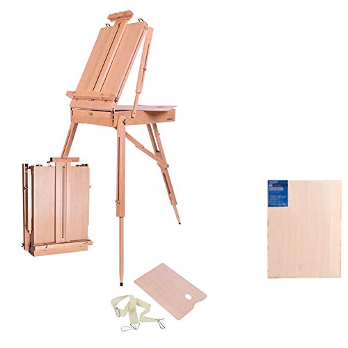 CONGRUI Ölgemälde-Box, faltbar, tragbar, Staffelei, Halterung, Aufbewahrung, Massivholz, tragbar, Hebewerkzeug, Kunst-Skizzierwerkzeugkasten (Holzfarbe, 4K-Skizzenblock) von CONGRUI