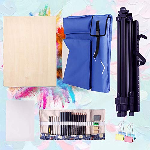 CONGRUI Staffelei-Ständer, Künstler-Malset mit Aluminium-Staffelei, Zubehör, große Kapazität, Staffeleien, Rucksack (Blau, Staffelei-Set) von CONGRUI