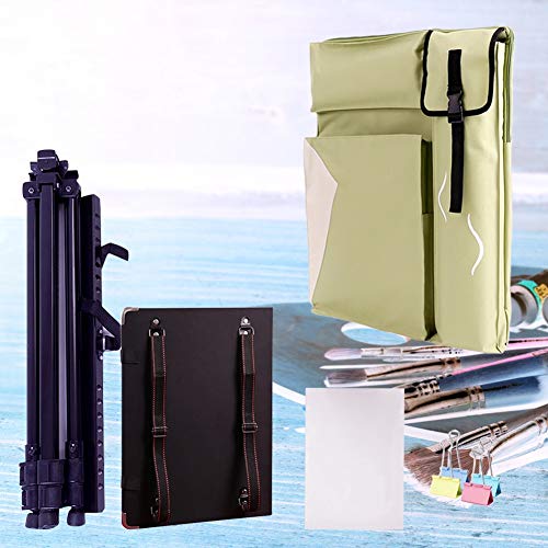 CONGRUI Staffelei-Ständer für Bilderrahmen, große Kapazität, Staffelei, Rucksack, Schultertasche, Skizzenblock (Grün, Leinentasche und Staffelei) von CONGRUI